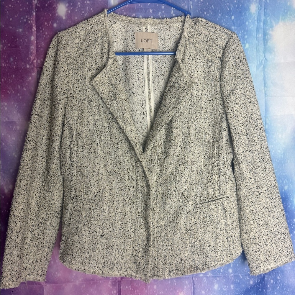 LOFT Black and Cream Textured Blazer